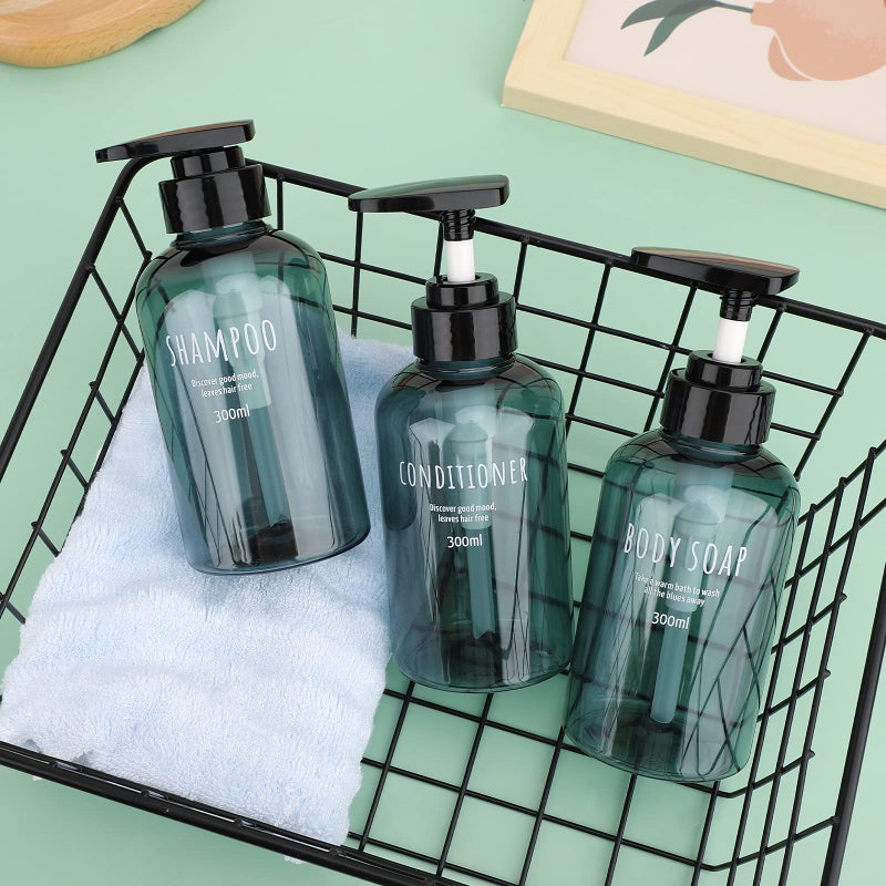 Segbeauty Shampoo and Conditioner Dispensers, 10oz Refillable Pump Bottles for Shower 300ml Body Wash Shampoo Dispenser 3 Packs Empty Plastic Press Bathroom Liquid Body Soap Gel Lotion Dispenser Blue - Image 2
