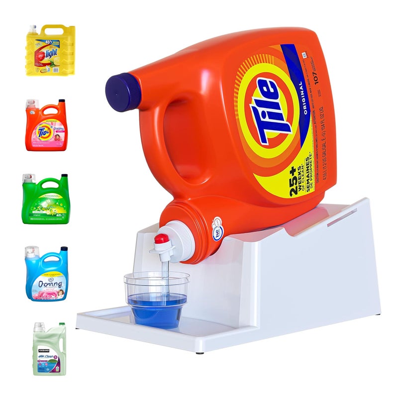 Skywin Laundry Detergent Holder Stand with Tray Laundry Detergent Stand with NonSlip Rubber Feet for Washing Space Organization Easy Pour No Strap White