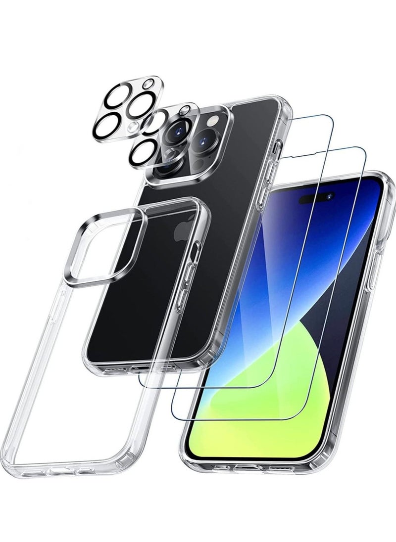 إيف [5 في 1] متوافق مع حافظة iPhone 14 Pro مقاس 6.1 بوصة مع عبوتين من واقي الشاشة الزجاجي المقوى وواقي عدسة الكاميرا Ultra HD 9H صلابة مقاومة للخدش [شفاف] - Image 1