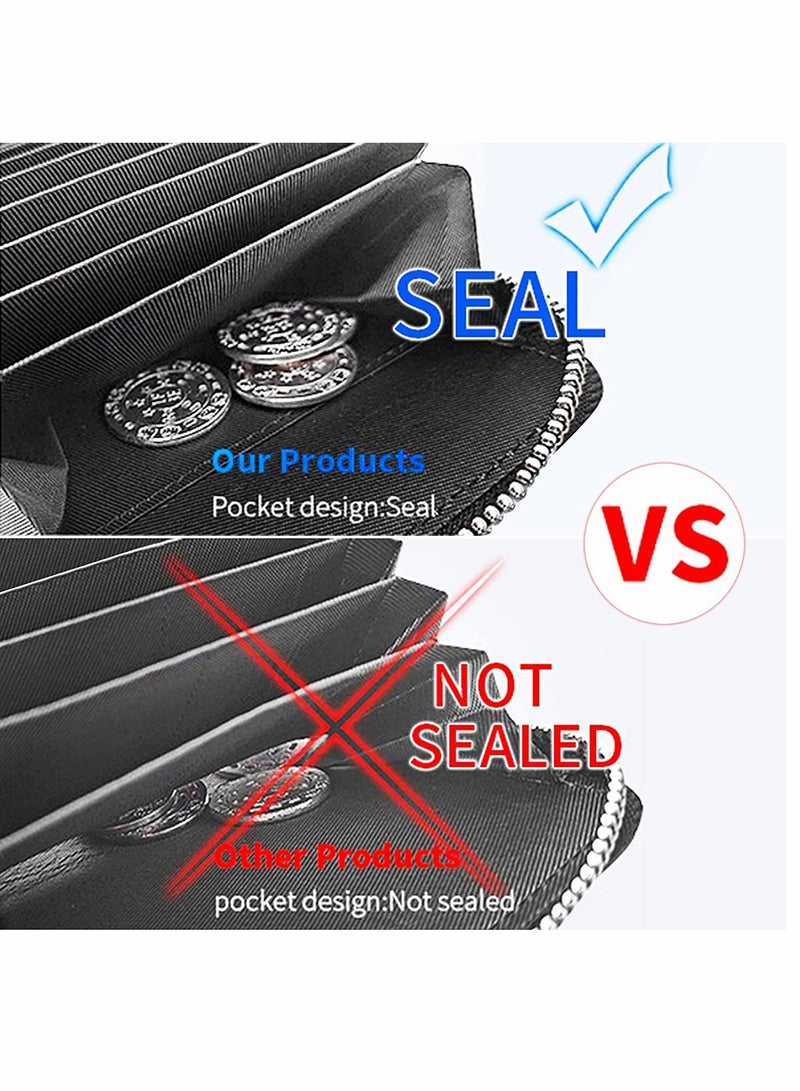 KASTWAVE Card Cases, RFID 20 Card Slots Credit Card Holder Genuine Leather Small Card Case for Women or Men Accordion Wallet with Zipper (Pink) - Image 4