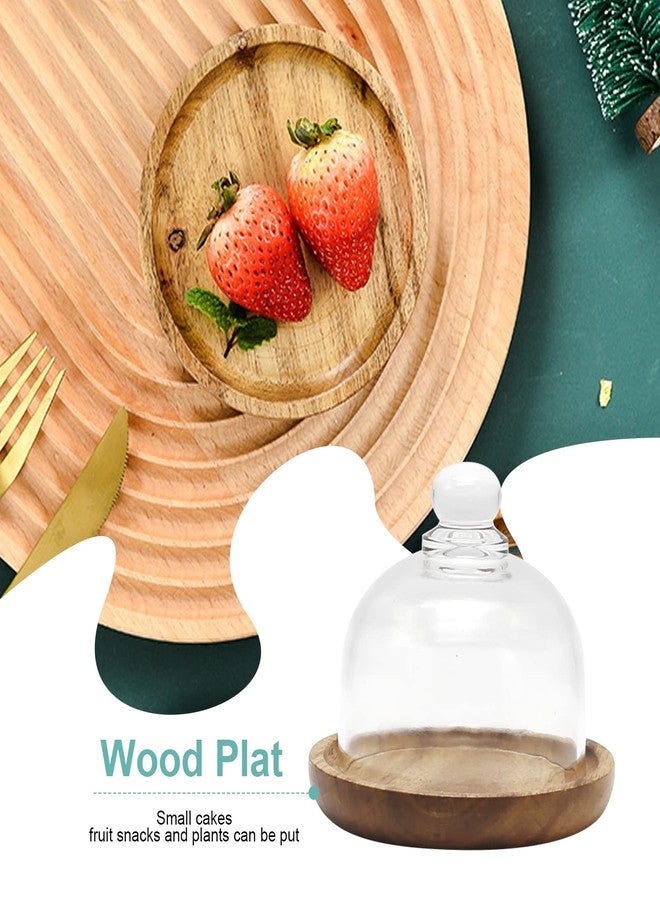 DUZFOREI عبوة من قطعتين من قبة زجاجية بقاعدة خشبية من دوزفوري، حامل كيك صغير بقطر 3.4 بوصة، غطاء زجاجي شفاف على شكل جرس لعرض الحلويات والجبن والنباتات العصارية - Image 5