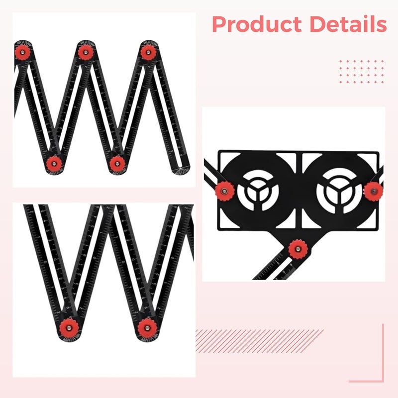 Multi Angle Measuring Ruler, 16-Fold Angle Finder Tool, Aluminum Alloy with Hole Punch Locator, Universal Adjustable for Tile Laying & Woodworking - Image 4