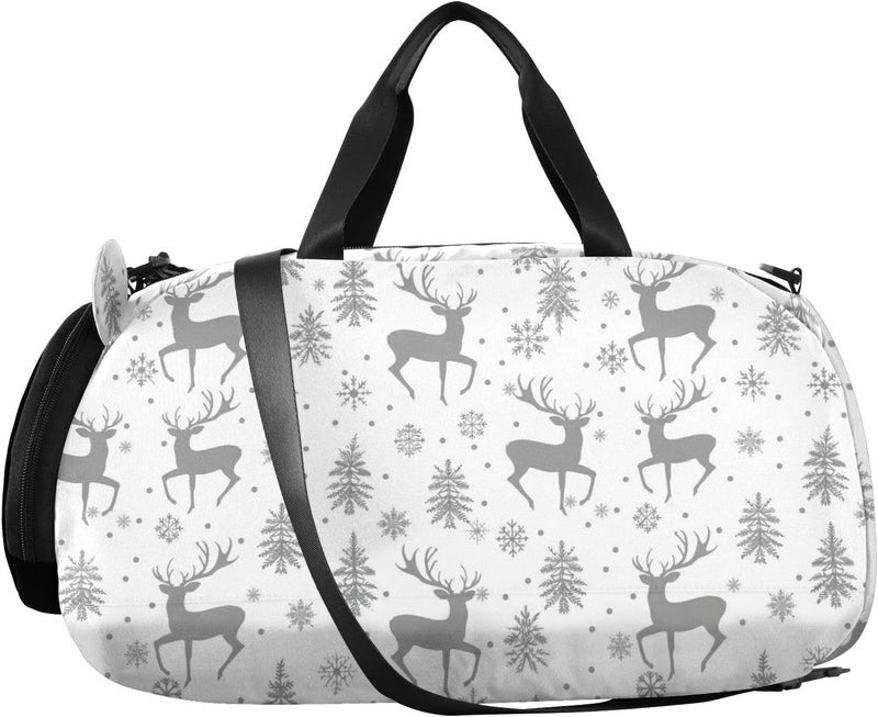 Deer and Snowflakes Grey Kids Duffel Bag with Shoes Compartment Lightweight Weekend Overnight Carry on Bag for Travel, Swimming, Dance, Ballet - Image 2