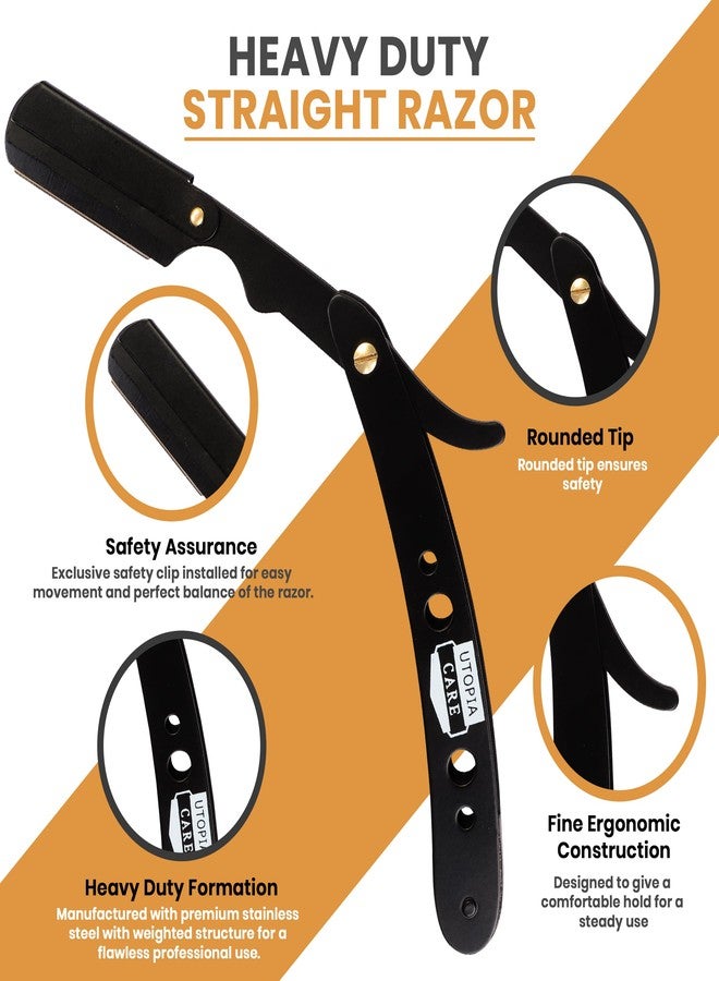 Utopia Care Professional Straight Razor for Men, Barber Straight Edge Razor Safety with 100 Pack Blades, Black - Image 3