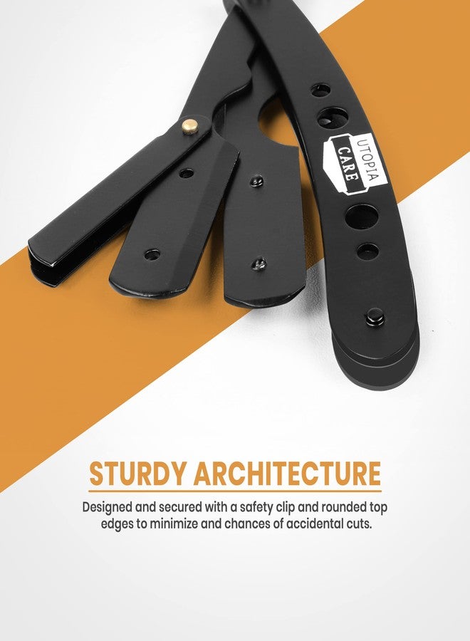 Utopia Care Professional Straight Razor for Men, Barber Straight Edge Razor Safety with 100 Pack Blades, Black - Image 2