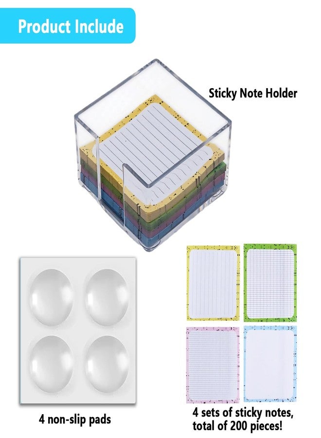 Nolcha Acrylic Sticky Note Holder - 3 x 3 Sticky Note Dispenser with 4 Sets of Colored Sticky Notes for Office and Home Desktop Organizer - Image 3