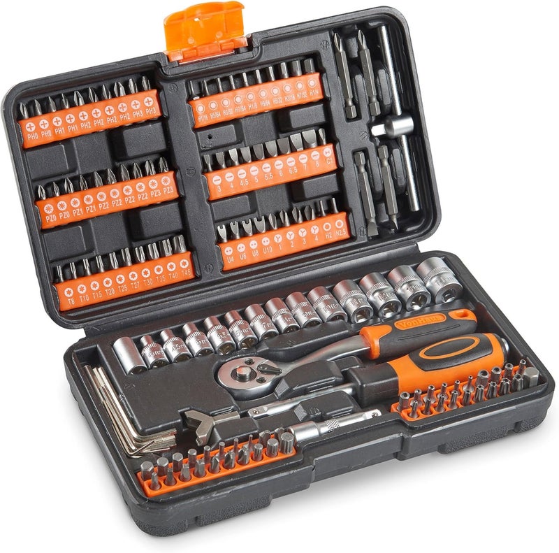 VonHaus 130-Piece Socket and Bit Set with 72-Tooth Ratchet Handle - Image 1