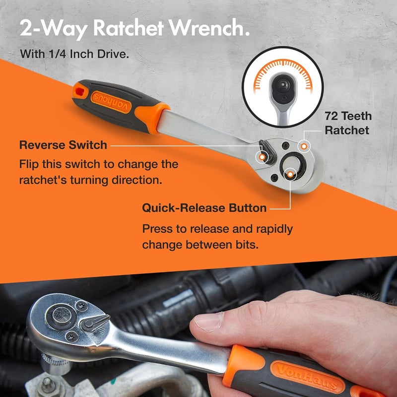 VonHaus 130-Piece Socket and Bit Set with 72-Tooth Ratchet Handle - Image 3