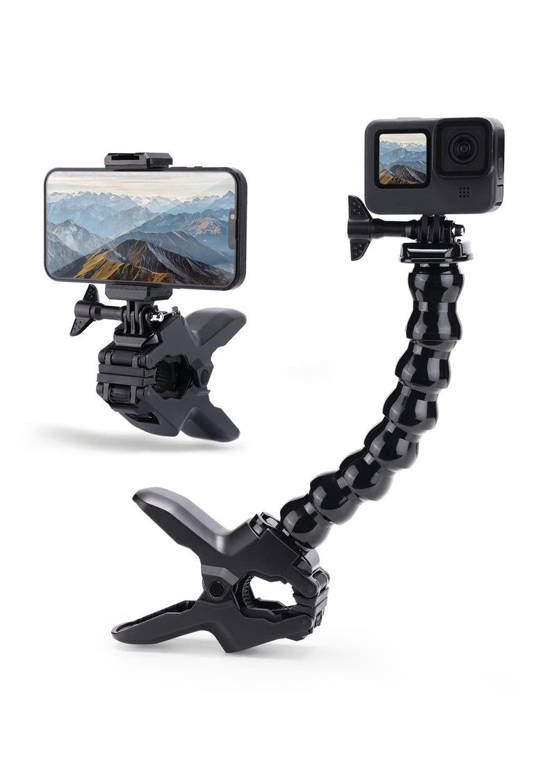 Captaintech Jaws Flex Clamp Mount Gooseneck Mount for GoPro Hero 11 Hero 10 Hero 9 Hero 8 Hero 7 Hero 6 Hero 5 Hero 4, Fit for Session Hero 3+ Hero 3 Arlo pro Action Cameras, for DJI Osmo Action Cameras - Image 1