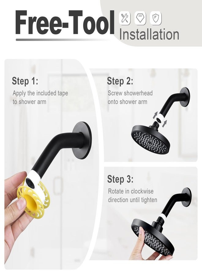 ALEASHA Shower Head High Pressure Rain, Luxury Bathroom Showerhead with Adjustable Angles, Anti-Clogging Silicone Nozzles - 6 Inch Round, Matte Black - Image 5
