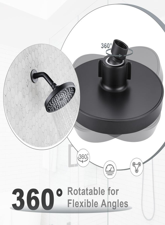 ALEASHA Shower Head High Pressure Rain, Luxury Bathroom Showerhead with Adjustable Angles, Anti-Clogging Silicone Nozzles - 6 Inch Round, Matte Black - Image 3