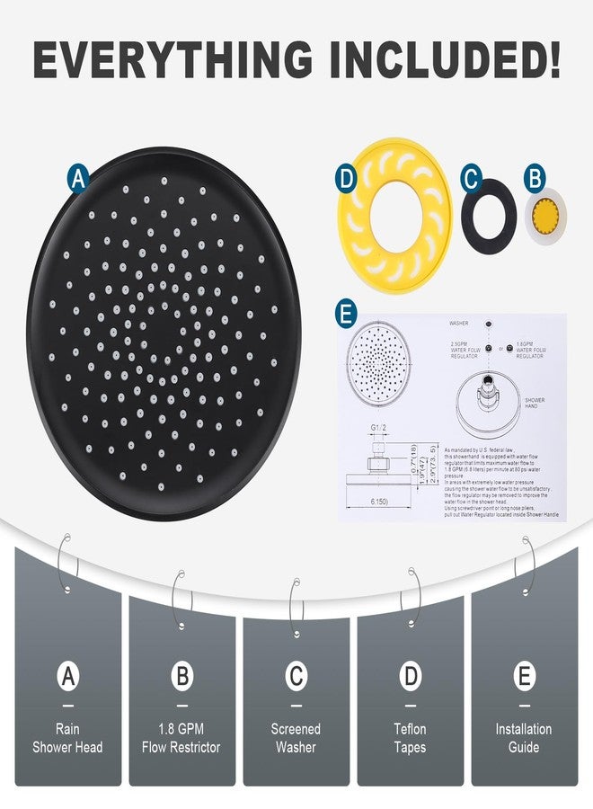 ALEASHA Shower Head High Pressure Rain, Luxury Bathroom Showerhead with Adjustable Angles, Anti-Clogging Silicone Nozzles - 6 Inch Round, Matte Black - Image 4