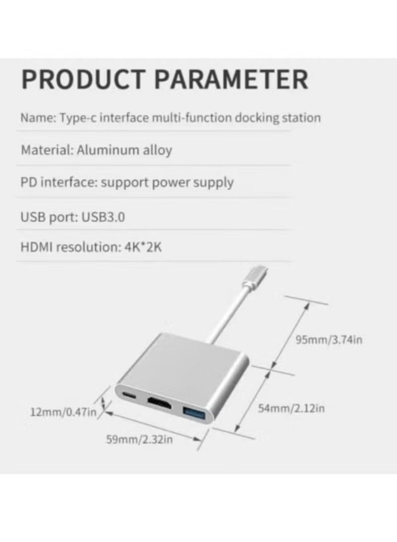 محول USB-C إلى HDMI (4K) USB 3.0 وType-C أنثى لأجهزة MacBook وChromebook - Image 2