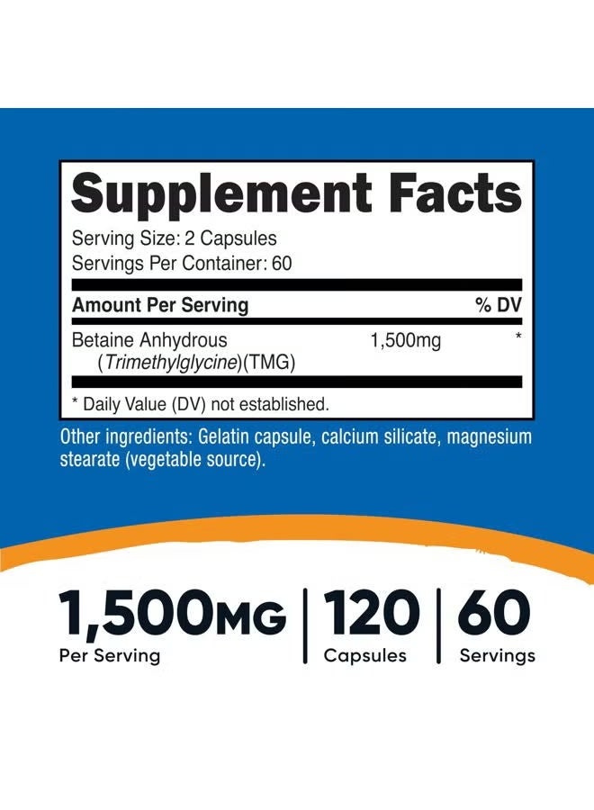 Nutricost, Betaine Anhydrous, 120 Capsules (750 mg per Capsule) - Image 3