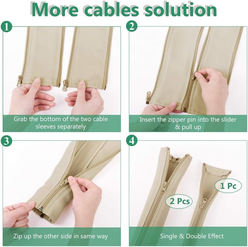 StangH Flexible Cable Management Sleeve With Zipper - Extendable Cord Organizer System Wrap Wire Cable Cover Sleeve Holder, Keep Home & Office Clean Safe Protector for TV/Media, Beige, 39 Inches, 2 Pcs - Image 4