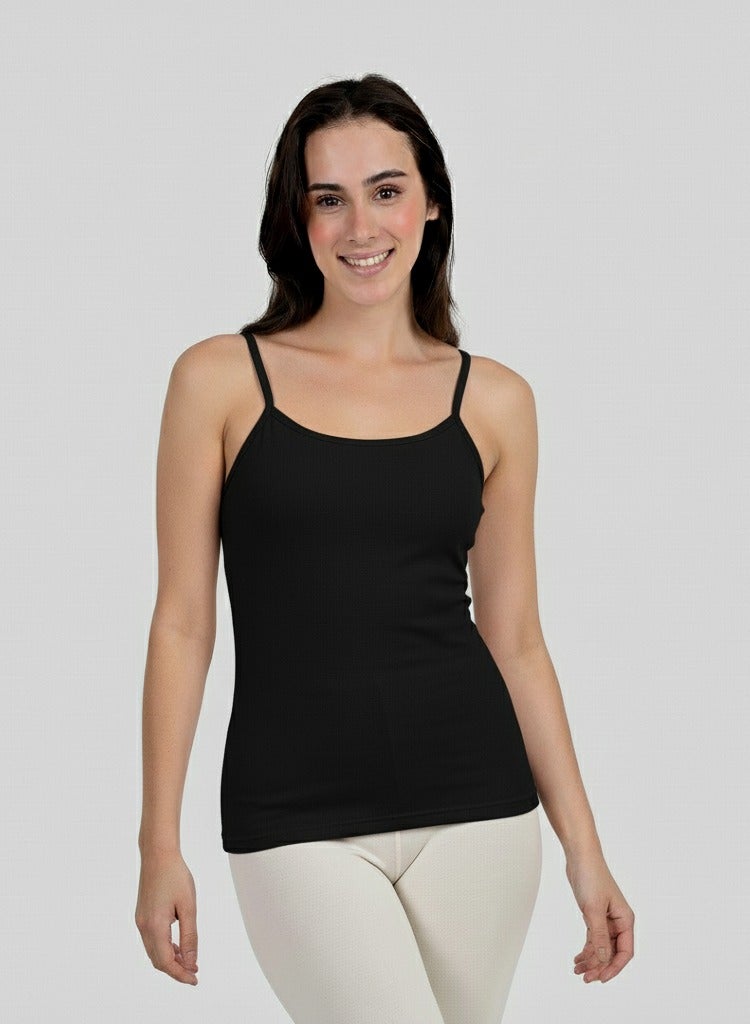 Dice Black Spaghetti Strap Camisole Cotton Body Top - Black - Image 1