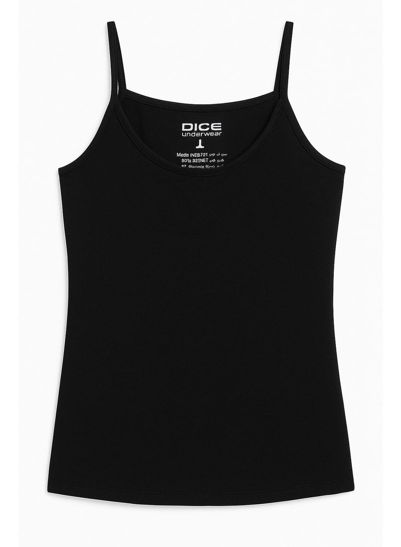 Dice Black Spaghetti Strap Camisole Cotton Body Top - Black - Image 5