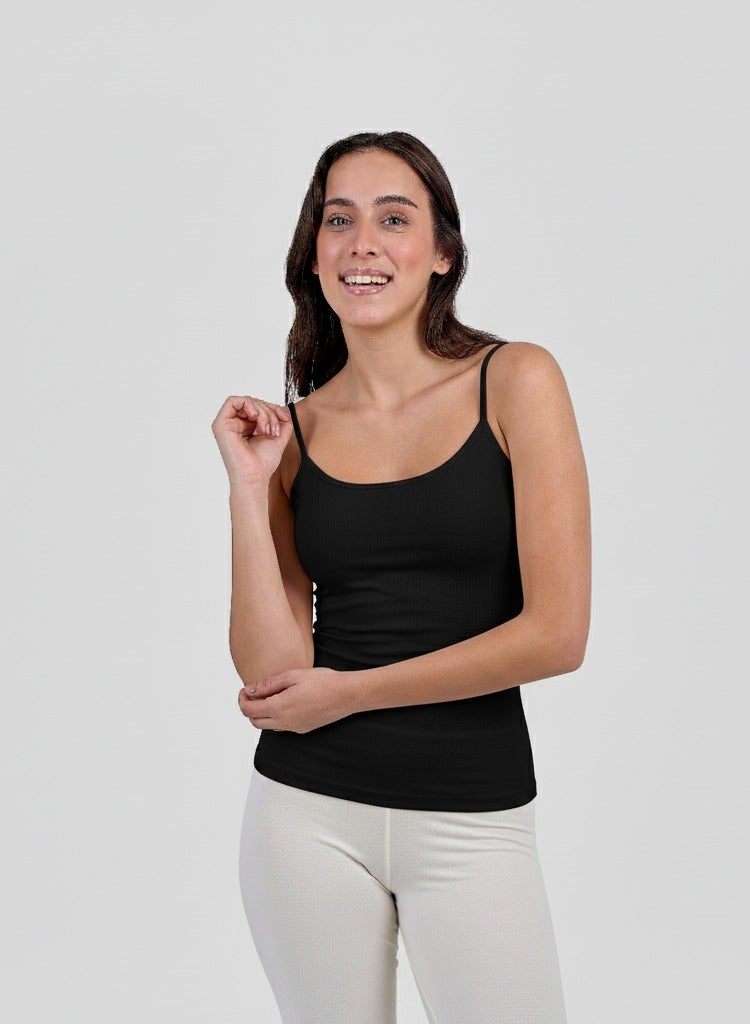 Dice Black Spaghetti Strap Camisole Cotton Body Top - Black - Image 2