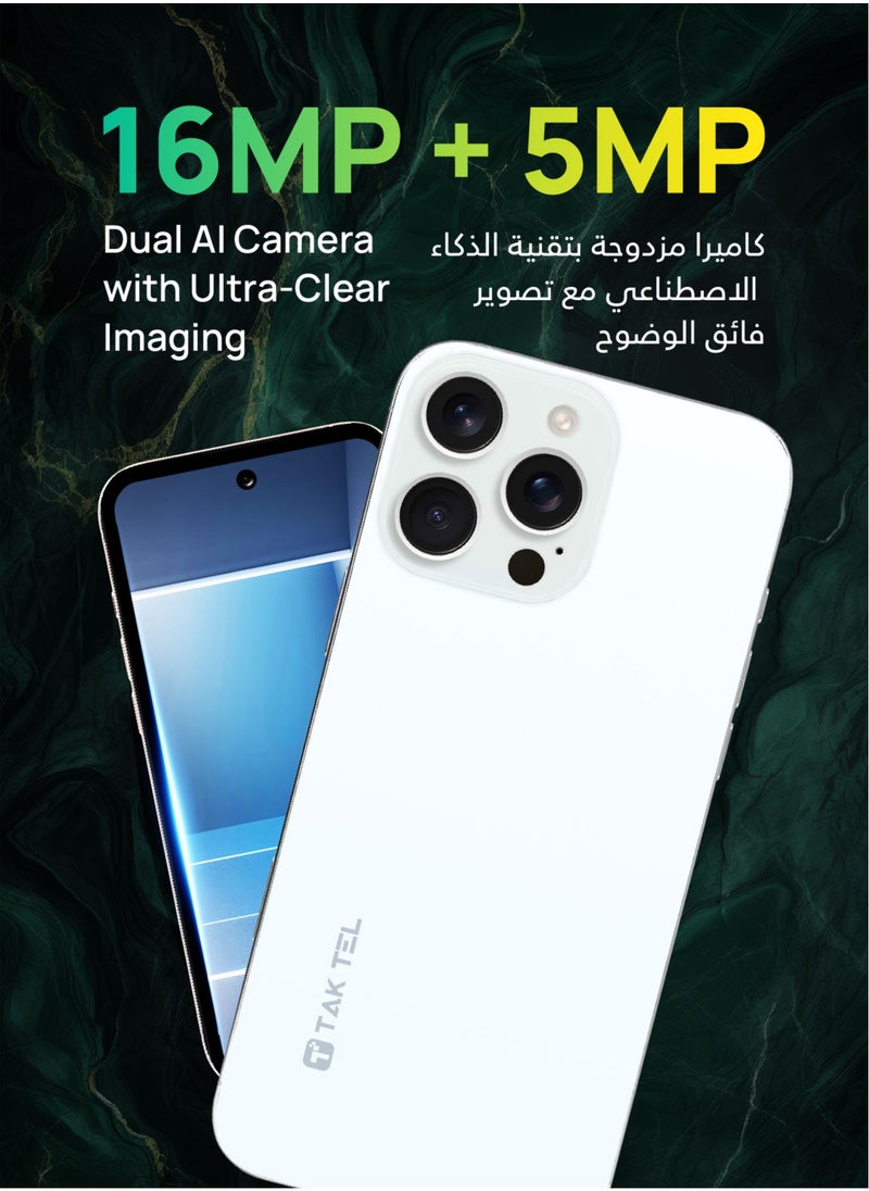 TAK TEL TAK TEL T16 Pro MAX Android Smartphone, 12GB RAM-128GB Storage, 16MP AI Dual Camera Ultra Sharp FHD+ Display   (WHITE)  - Image 3