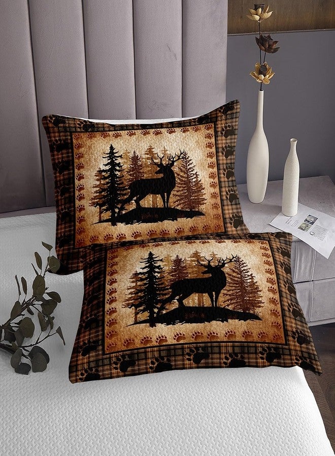 Castle Fairy Deer Bear Plaid Bedspread King Size for Adult Women,Animal Hunting Bear Print Quilt Set with 2 Pillowcases,Pine Trees Rustic Retro Grid Decor Bedding Quilted,Breathable - Image 3