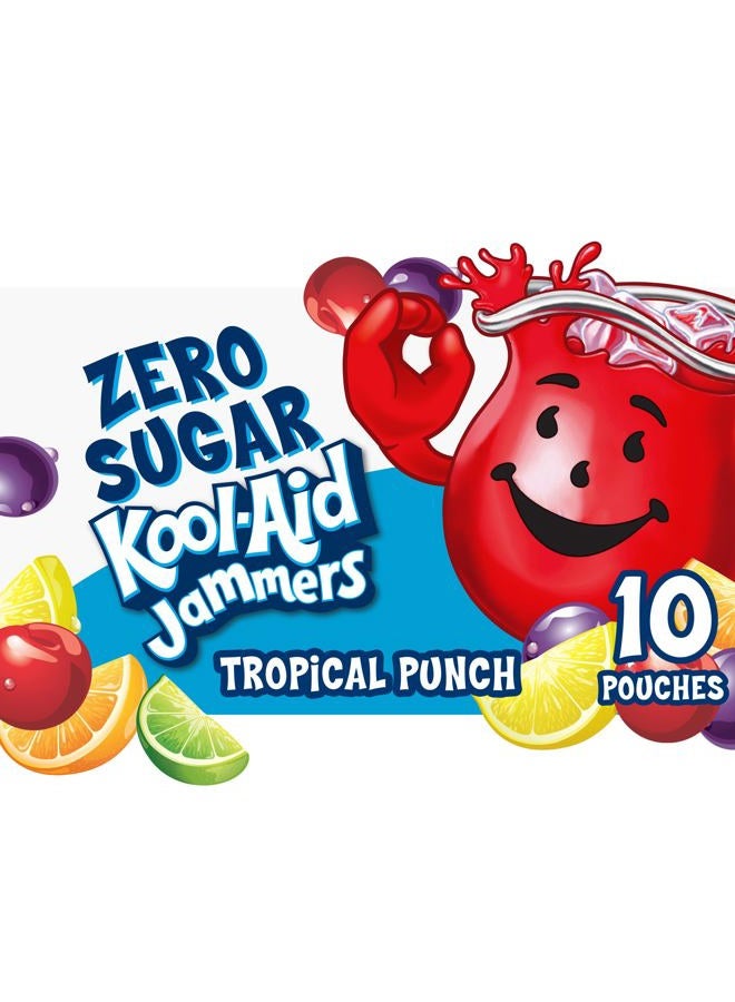Kool-Aid Jammers Tropical Punch Zero Sugar Artificially Flavored Kids Soft Drink (10 ct Box, 6 fl oz Pouches) - Image 1