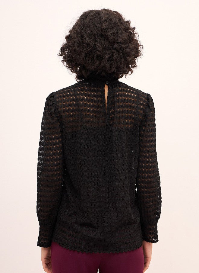 SALT ATTIRE Black High Neck Top with Long Sleeves - Image 4