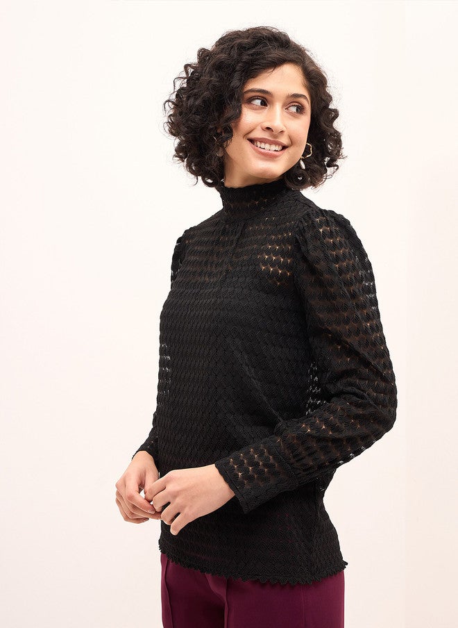 SALT ATTIRE Black High Neck Top with Long Sleeves - Image 3