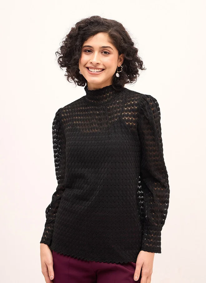 سولت اتاير SALT ATTIRE Black High Neck Top with Long Sleeves
