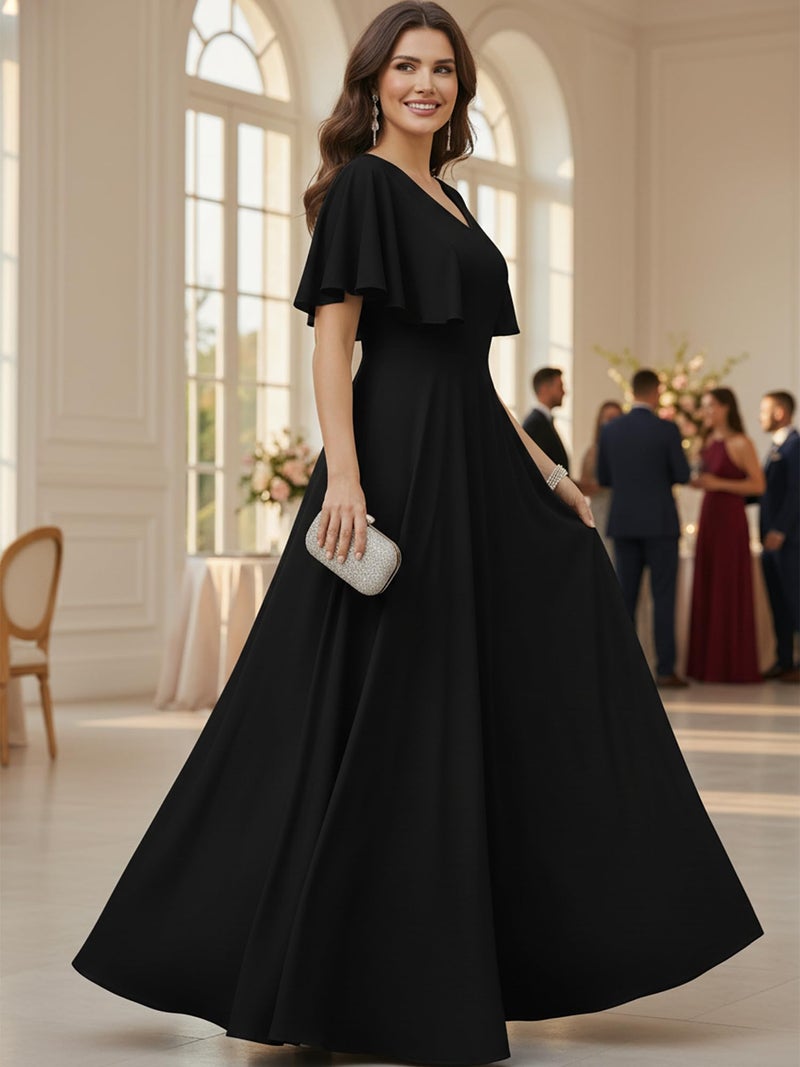 KOH KOH Womens Short Sleeve Ruffle Elegant Modest Dressy Wedding Guest Prom Bridesmaid Cocktail Party Flowy Long Tall Formal Maxi Dress Dresses Gown Gowns, Black M 8-10 - Image 2