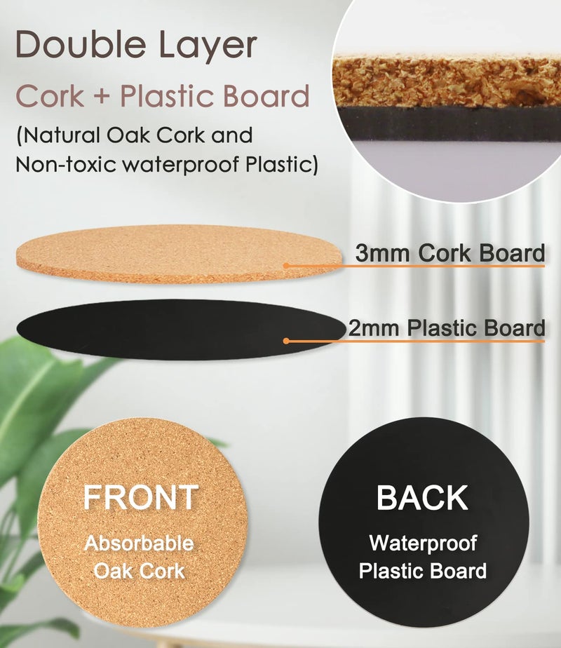 KITLAB Cork Plant Coasters, Double Layers 6 Inch Cork Planter Coaster, Absorbent Cork Plant Mats, Cork Plant Coasters for House Plants, 6 Pcs - Image 4