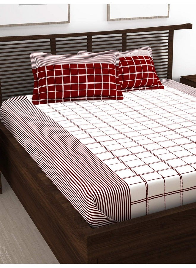 Story@Home Story@Home bedsheet for Double Bed, 152TC, 100% Cotton | Double Size Bedsheet with 2 Pillow Covers, Maroon & White, Stripes (Bedsheet : 225 X 250cm & Pillow : 46 X 69cm) Perfect for Festive Gifting!  - Image 1