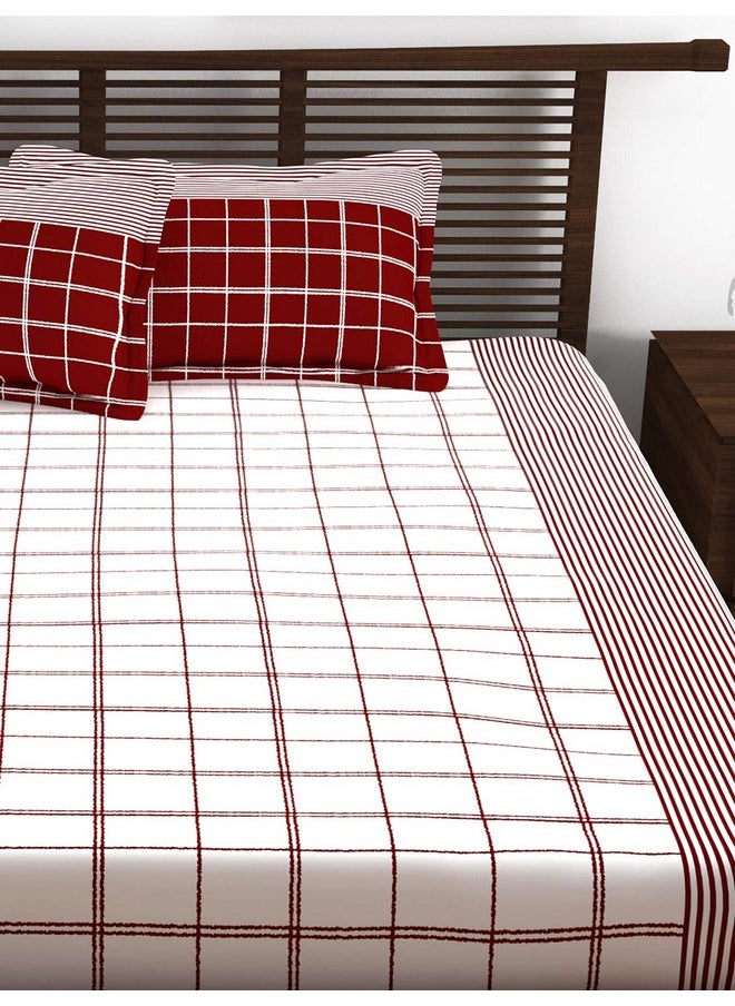 Story@Home Story@Home bedsheet for Double Bed, 152TC, 100% Cotton | Double Size Bedsheet with 2 Pillow Covers, Maroon & White, Stripes (Bedsheet : 225 X 250cm & Pillow : 46 X 69cm) Perfect for Festive Gifting!  - Image 3