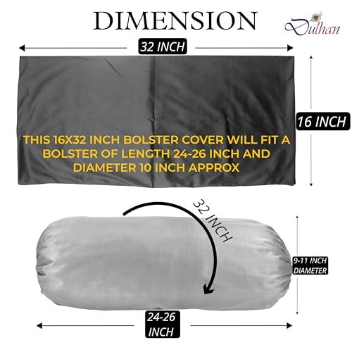 Dulhan Creations Soft and Bright Solid Color Velvet Bolster Cover 2 Pc, 16x32 Wrinkle Free Bed Side Long Decorative Round Cushion Load Pillow Covers Masand Khol for Living Room Diwan Set Bedroom - Image 3