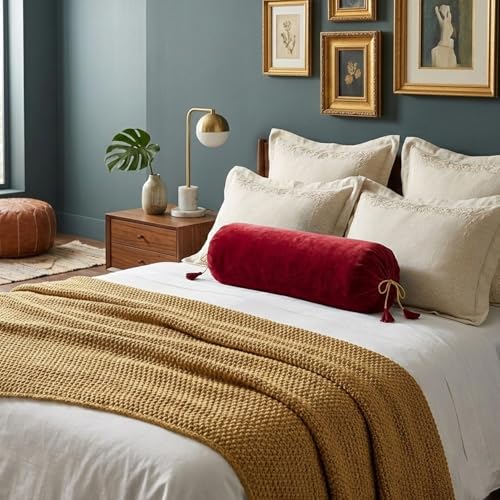 Dulhan Creations Soft and Bright Solid Color Velvet Bolster Cover 2 Pc, 16x32 Wrinkle Free Bed Side Long Decorative Round Cushion Load Pillow Covers Masand Khol for Living Room Diwan Set Bedroom - Image 2
