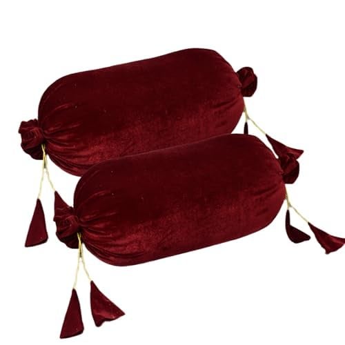Dulhan Creations Soft and Bright Solid Color Velvet Bolster Cover 2 Pc, 16x32 Wrinkle Free Bed Side Long Decorative Round Cushion Load Pillow Covers Masand Khol for Living Room Diwan Set Bedroom - Image 1
