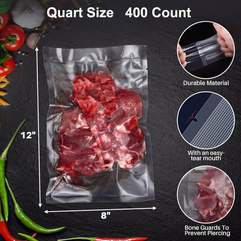 AENTGIU 400 Vacuum Sealer Storage Bags, 8x12 Inch Seal a Meal Bags, BPA Free Quart Bags, Compatible with All Heat Vacuum Sealers Machine, Heavy Duty, Ideal for vac storage, Meal Prep or Sous Vide - Image 3