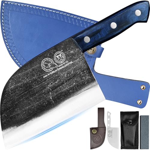 XYJ Antique Forged Butcher Knives, Serbian-Style Chef's Knife with Sheath, Heavy-Duty Meat Cleaver for Kitchen & Outdoor Use, Full Tang Construction - Image 1