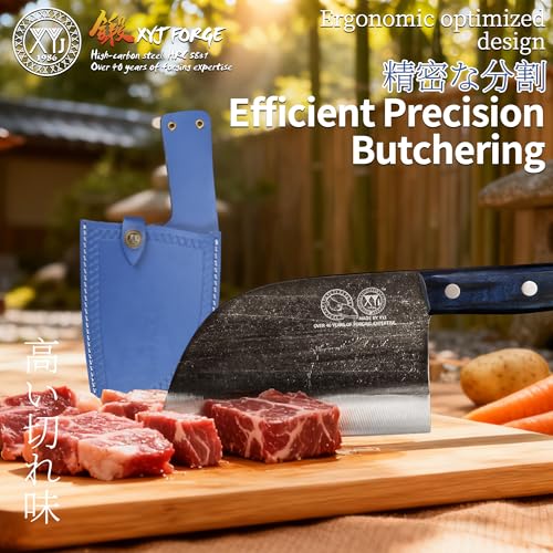 XYJ Antique Forged Butcher Knives, Serbian-Style Chef's Knife with Sheath, Heavy-Duty Meat Cleaver for Kitchen & Outdoor Use, Full Tang Construction - Image 5