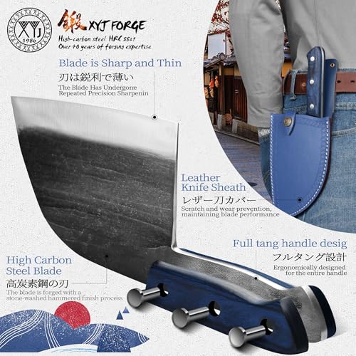 XYJ Antique Forged Butcher Knives, Serbian-Style Chef's Knife with Sheath, Heavy-Duty Meat Cleaver for Kitchen & Outdoor Use, Full Tang Construction - Image 4