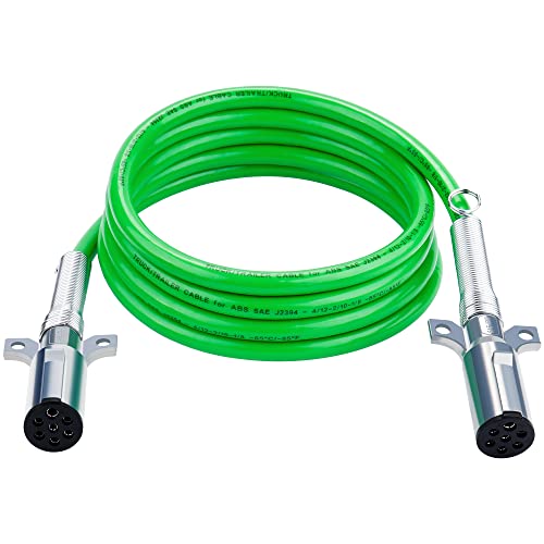 Dazakoot 7 Way ABS Cord, 12FT 7 Way Coiled Trailer Cord, Heavey Duty Electrical Power Cable for Semi Truck Tractors - Green - Image 1
