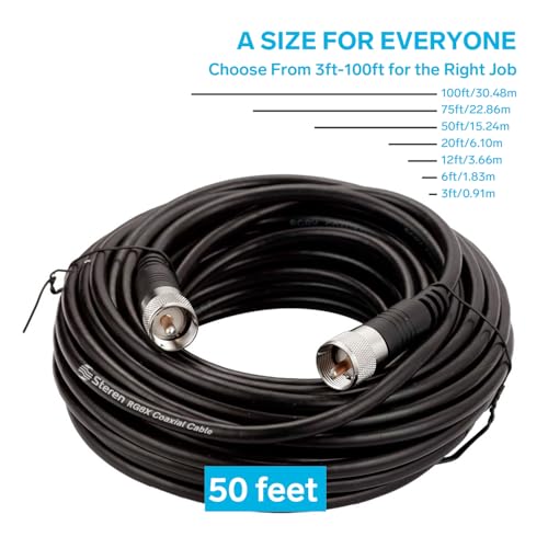 STEREN RG8X Coaxial Cable 50 ft, CB Coax Cable with PL259 UHF Connectors, Male to Male Low Loss 50 Ohm for HAM Radio, LMR400, Antenna Analyzer - Image 3