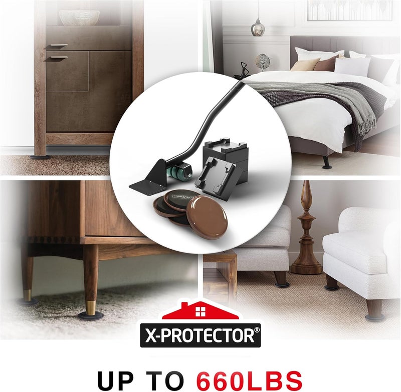 X-Protector Furniture Sliders for Carpet & Furniture Lifter Tool Set - 4 PCS 3 1/2" Sliders for Furniture with Foldable Furniture Jack. Move Your Furniture Easily with Furniture Movers for Carpets! - Image 4