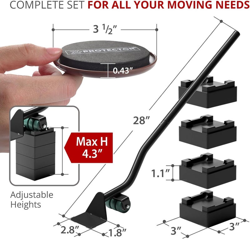 X-Protector Furniture Sliders for Carpet & Furniture Lifter Tool Set - 4 PCS 3 1/2" Sliders for Furniture with Foldable Furniture Jack. Move Your Furniture Easily with Furniture Movers for Carpets! - Image 2