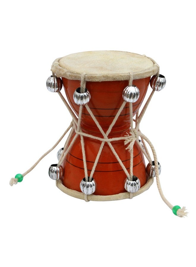 ITOS365 Handmade Damroo for Kids Indian Musical Instrument Orange Damru Toy Gift - Image 1