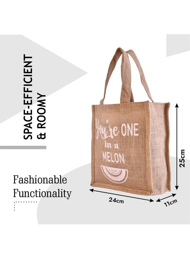 Kuber Industries Kuber Industries Lunch Bag | Jute Carry Bag | Lunch Handbag | Lunch Bags for office | Reusable Lunch Bag with Handle | Tiffin Carry Hand Bag | Melon-Print Lunch Bag | Small | Brown  - Image 4