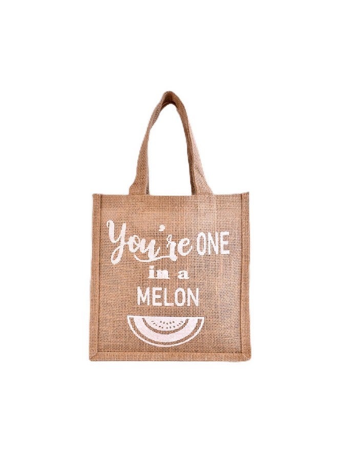Kuber Industries Kuber Industries Lunch Bag | Jute Carry Bag | Lunch Handbag | Lunch Bags for office | Reusable Lunch Bag with Handle | Tiffin Carry Hand Bag | Melon-Print Lunch Bag | Small | Brown  - Image 1