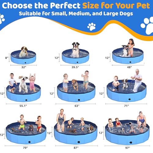 CACSPS Foldable Dog Pool, 63" x 12" Kiddie Pool with Hard Plastic, Non-Slip Dog Bath Tub for Outdoor Backyard, Collapsible Dog Swimming Pool for Kids Dogs Pets (Blue) - Image 2