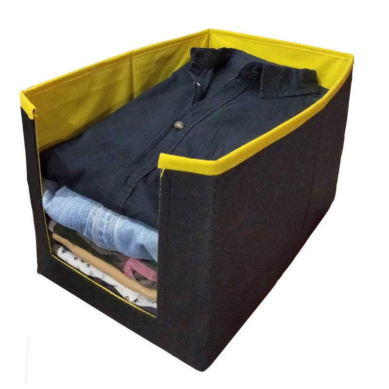 UNICRAFTS Shirt Stacker Wardrobe Organizer Clothing Organizer Cloth Cover Almirah Organizer and Storage for Clothes Non Woven Foldable WardrobeCloset Organizer Pack of 3 Pc Yellow Wardrobe Storage - Image 3
