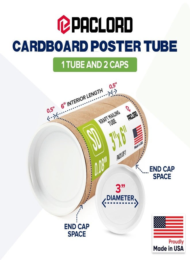 Paclord 3" x 6" Reinforced Kraft Paper Mailing Tube, Pack of 1 Tube with 2 Caps – Secure USPS Approved Poster Tube – Cardboard Tube for Shipping and Storing Posters, Prints, Artwork, or Documents - Image 2