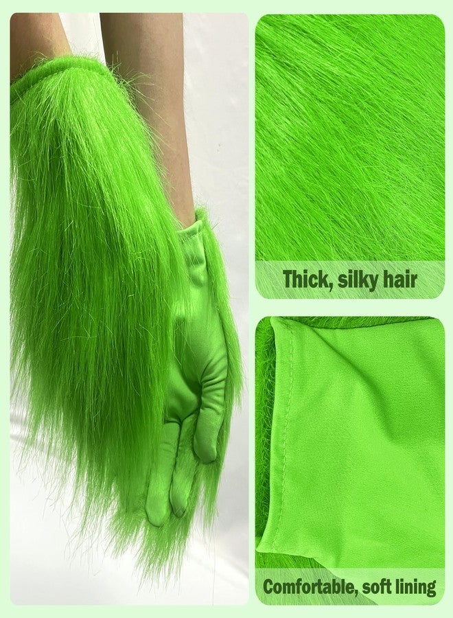 Cleacloud Green Furry Hand Gloves Green Monster Furry Gloves for Halloween Christmas Cosplay Costume - Image 5